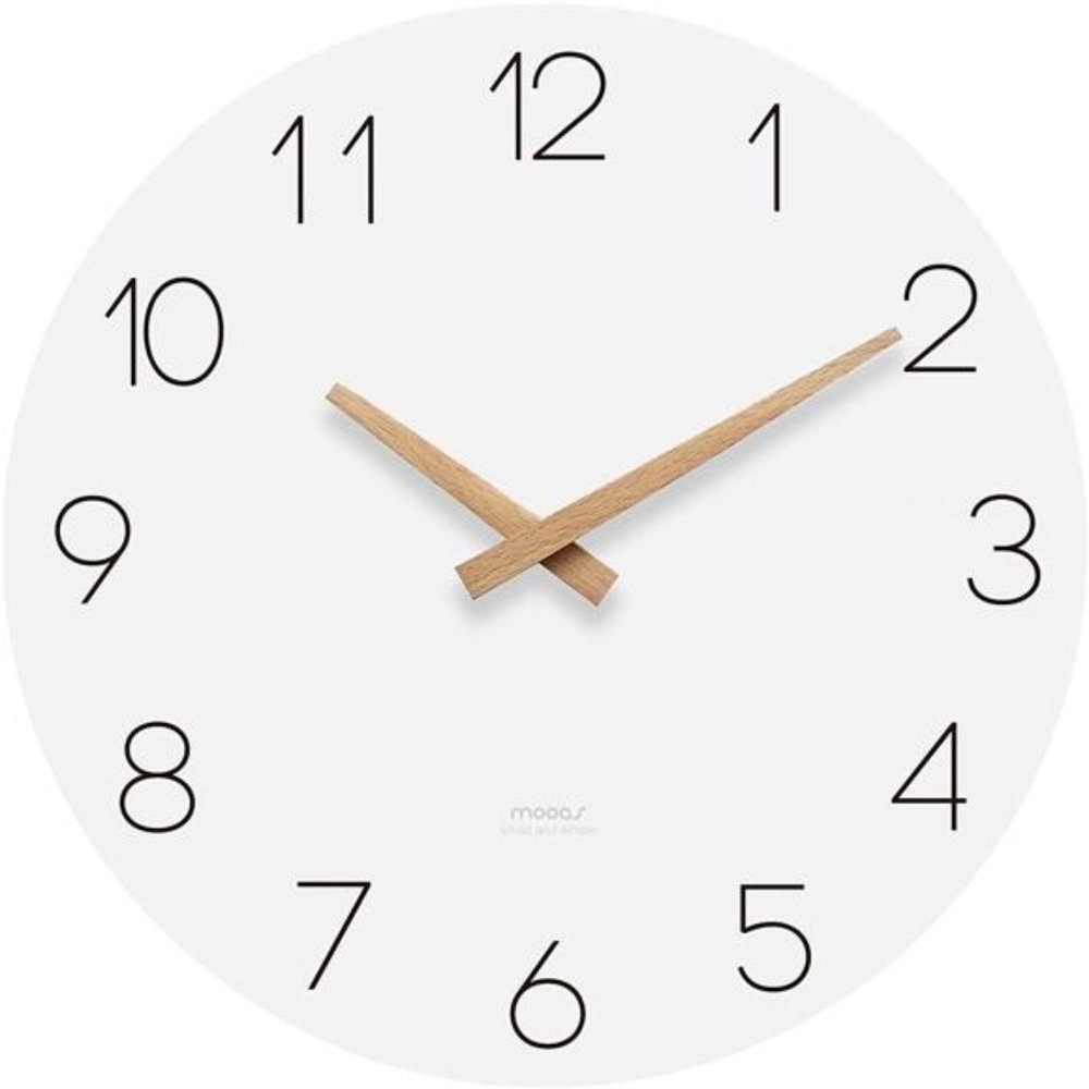 Flatwood Wall Clock, 12" Wood Wall Clock Non-Ticking Sweep Movement Decorative
